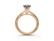 Solitaire Engagement Ring Setting for Fancy Blue Emerald Cut Center with Milgrain Cathedral Band and Prong Head in Rose Gold