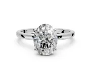 Hidden Halo Engagement Ring Setting for Oval Center with Plain Band and Tall Prong Head in White Gold