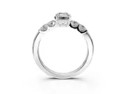 5 Stone Engagement Ring Setting for Emerald Cut Center with Plain Band and Prong Head in Platinum