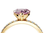 Solitaire Engagement Ring Setting for Fancy Pink Heart-Shaped Center with Round Cut Pave Band and Prong Head in Yellow Gold