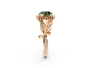 Halo Engagement Ring Setting for Fancy Green Round Cut Center with Leaf Motif Split Shank and Prong Head in Rose Gold
