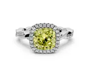 Halo Engagement Ring Setting for Fancy Yellow Cushion Cut Center with Pave and Plain Twist Band and Prong Head in Sterling Silver