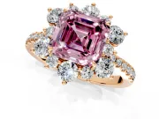 Floral Halo Engagement Ring Setting for Fancy Pink Asscher Cut Center with Pave Accents and Prong Head in Rose Gold