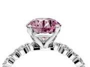 Solitaire Engagement Ring Setting for Fancy Pink Round Cut Center with Alternating Size Accents and Prong Head in Platinum