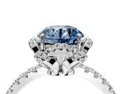 Halo Engagement Ring Setting for Fancy Blue Round Cut Center with Openwork Halo, Pave Band and Prong Head in White Gold