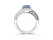 Floral Engagement Ring Setting for Fancy Blue Princess Cut Center with Four Accent Clusters and Prong Head in Platinum