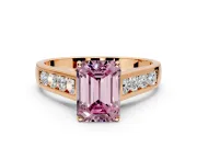 Solitaire Engagement Ring Setting for Fancy Pink Emerald Cut Center with Round Cut Channel Band and Prong Head in Rose Gold