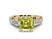 Solitaire Engagement Ring Setting for Fancy Yellow Asscher Cut Center with Graduated Shared Prongs and Prong Head in Yellow Gold