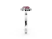 Halo Engagement Ring Setting for Fancy Pink Round Cut Center with Thin Plain Band and Prong Head in White Gold