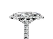 Halo Engagement Ring Setting for Marquise Center with Raised Halo, Pave Band and Prong Head in White Gold