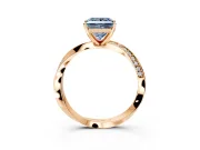 Side Accent Engagement Ring Setting for Fancy Blue Princess Cut Center with Accent Shoulders and Prong Head in Rose Gold