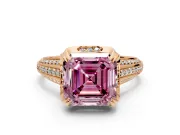 Solitaire Engagement Ring Setting for Fancy Pink Asscher Cut Center with Accented Split Shank and Prong Head in Rose Gold