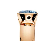 Tension Engagement Ring Setting for Fancy Blue Radiant Cut Center with Wide Flat Band and Tension Head in Rose Gold