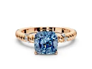 Rope Engagement Ring Setting for Fancy Blue Cushion Cut Center with Accent Shoulders and Prong Head in Rose Gold