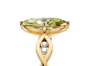 Solitaire Engagement Ring Setting for Fancy Yellow Marquise Center with Accented Twist Band and Leaf Prong Head in Yellow Gold