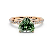 Solitaire Engagement Ring Setting for Fancy Green Heart-Shaped Center with Fine Pave Band and Prong Head in Rose Gold