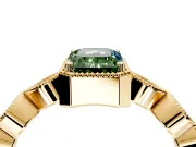 Vintage Station Engagement Ring Setting for Fancy Green Emerald Cut Center with Accents and Prong Head in Yellow Gold