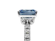 Paired Accent Engagement Ring Setting for Fancy Blue Emerald Cut Center with Pave Band and Prong Head in Sterling Silver