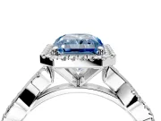 Halo Engagement Ring Setting for Fancy Blue Radiant Cut Center with Pave and Plain Twist Band and Prong Head in White Gold