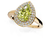 Halo Engagement Ring Setting for Fancy Yellow Pear-Shaped Center with Plain Tapered Band and Prong Head in Yellow Gold