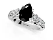 Solitaire Engagement Ring Setting for Fancy Black Pear-Shaped Center with Graduated Shared Prongs and Prong Head in White Gold
