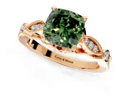 Solitaire Engagement Ring Setting for Fancy Green Cushion Cut Center with Marquise and Bezel Accents and Prong Head in Rose Gold