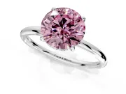 Solitaire Engagement Ring Setting for Fancy Pink Round Cut Center with Plain Band, Open Basket and Prong Head in White Gold
