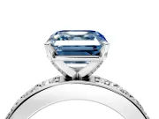 Solitaire Engagement Ring Setting for Fancy Blue Asscher Cut Center with Channel-Set Accents and Prong Head in Platinum