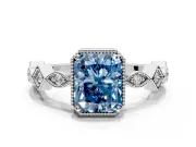 Milgrain Bezel Engagement Ring Setting for Fancy Blue Radiant Cut Center with Marquise Stations and Bezel Head in Sterling Silver