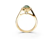 Halo Engagement Ring Setting for Fancy Green Marquise Center with Outer Bezel Rim, Pave Band and Prong Head in Yellow Gold