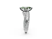 Solitaire Engagement Ring Setting for Fancy Green Marquise Center with Woven 3-Strand Pave Band and Prong Head in White Gold