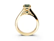 Solitaire Engagement Ring Setting for Fancy Green Emerald Cut Center with Channel Band and Double Claw Prong Head in Yellow Gold