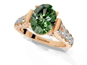 Solitaire Engagement Ring Setting for Fancy Green Oval Center with Pave Cathedral Shoulders and Prong Head in Rose Gold