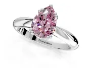 Solitaire Engagement Ring Setting for Fancy Pink Pear-Shaped Center with Reverse Tapered Band and Prong Head in Sterling Silver