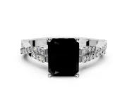 Solitaire Engagement Ring Setting for Fancy Black Radiant Cut Center with Twisted Pave Split Shank and Prong Head in Sterling Silver