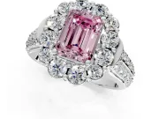 Large Accent Halo Engagement Ring Setting for Fancy Pink Emerald Cut Center with Pave Split Shank and Prong Head in Sterling Silver