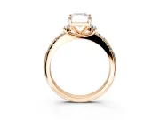 Paired Accent Engagement Ring Setting for Radiant Cut Center with Pave Band and Prong Head in Rose Gold