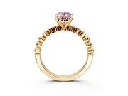 Solitaire Engagement Ring Setting for Fancy Pink Oval Center with Bezel-Dot Beaded Band and Prong Head in Yellow Gold