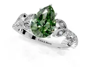 Leaf Motif Engagement Ring Setting for Fancy Green Pear-Shaped Center with Pave Band and Prong Head in Sterling Silver