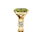 Solitaire Engagement Ring Setting for Fancy Yellow Emerald Cut Center with Beaded Bezel Station Band and Prong Head in Yellow Gold