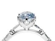 Baguette Engagement Ring Setting for Fancy Blue Marquise Center with Alternating Bar-Set Band and Prong Head in Platinum