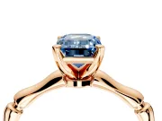 Solitaire Engagement Ring Setting for Fancy Blue Emerald Cut Center with Bamboo Band and Prong Head in Rose Gold