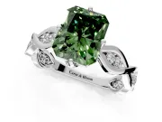 Solitaire Engagement Ring Setting for Fancy Green Radiant Cut Center with Accented Twist Band and Leaf Prong Head in Platinum