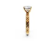 Solitaire Engagement Ring Setting for Princess Cut Center with Milgrain X Pattern Band and Prong Head in Yellow Gold