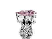 Leaf Engagement Ring Setting for Fancy Pink Pear-Shaped Center with Milgrain Accent Band and Prong Head in Platinum