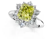 Small-Accent Cluster Halo Engagement Ring Setting for Fancy Yellow Radiant Cut Center with Plain Band and Prong Head in Sterling Silver