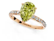 Hidden Halo Engagement Ring Setting for Fancy Yellow Pear-Shaped Center with Pave Band and Prong Head in Rose Gold