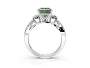 3 Stone Engagement Ring Setting for Fancy Green Princess Cut Center with Pave Split Shank and Prong Head in Platinum