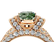Pave Engagement Ring Setting for Fancy Green Cushion Cut Center with Curved Accent Rows, Openwork and Prong Head in Rose Gold
