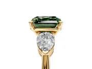3 Stone Engagement Ring Setting for Fancy Green Asscher Cut Center with Large Pear-Shaped Accents and Prong Head in Yellow Gold